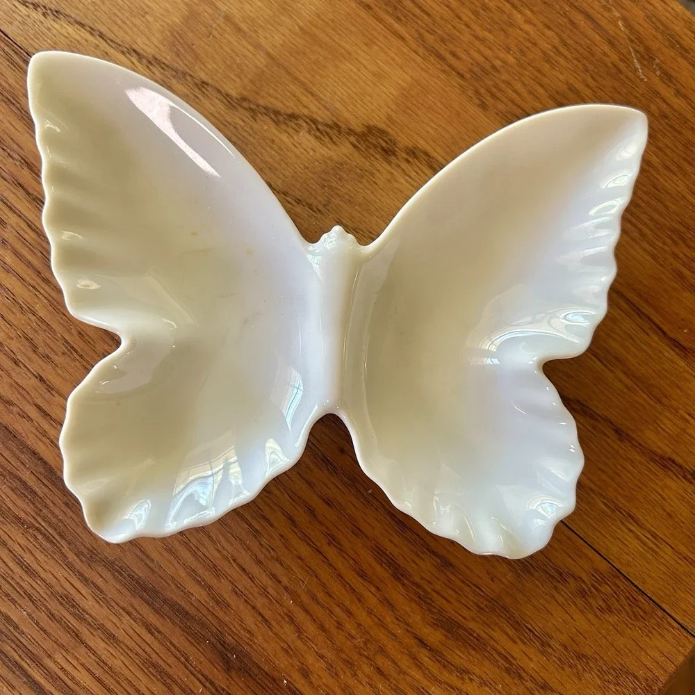 Vintage 1960s Butterfly Trinket Dish Candy Tray White Japan Porcelain Decor